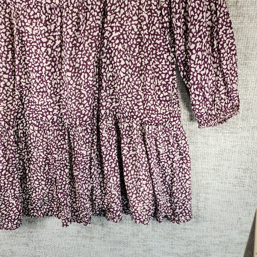 Gap Boho Tiered Cotton Gauze Dress Womens MT Tall Purple Cream Splotch Tie Neck - Picture 10 of 12